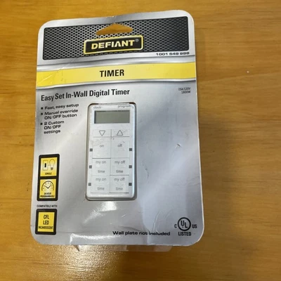 Temporizador digital de pared Defiant 15 amperios 2 ajustes personalizados de encendido/apagado. Caja abierta Foto 1 de 4