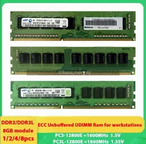 DDR3/3L 8 GB ECC Unbuffered UDIMM PC3-12800E 1600 Memory for HP DELL LENOVO lot - Picture 1 of 12