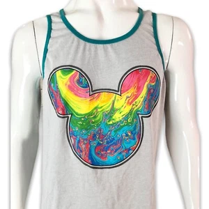 Disney Mickey Melt Rainbow Swirl Psychedelic Pride Summer Tank Top Large 42/44 - Picture 1 of 8