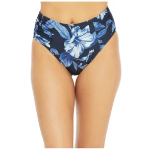 LA BLANCA Blue Floral High Waist Shirred Bikini Bottoms Sz 10 NWT - Picture 1 of 2