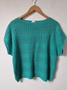 Vintage St Michael 80s Green Knitted Sleeveless Jumper Top Size 16 18 - Picture 1 of 5