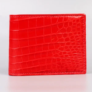 Cartera plegable roja hecha a mano de cuero genuino para hombre - Imagen 1 de 5