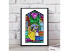 Beauty and the Beast Stained Glass Window Illustration Artwork Print A5 signed