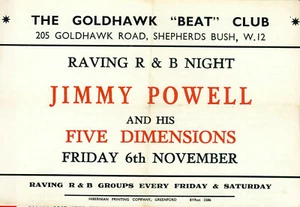 JIMMY POWELL & HIS 5 DIMENSIONS  : Promotional Flyer for London Gig UK 1964 - Imagen 1 de 1