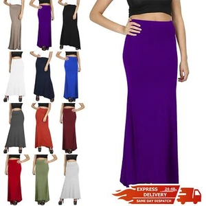 Ladies Women Full Length Plain Stretch Flared Frankie High Waist Long Maxi Skirt - Picture 1 of 25