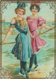 Modern Wide Linen Beach Theme P18 Bathing Belles On Beach Swap Playing Card - Picture 1 of 1
