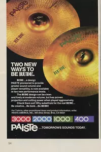 1987 Piatti batteria stampa piccola Ad of Paiste Rude 3000 2000 1000 400 - Foto 1 di 2