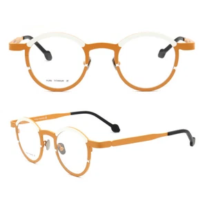 Round Women Eyeglasses Frames For Men Pure Titanium Glasses Frames Green Orange - Picture 1 of 13