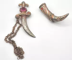 Vintage Chatelaine Brooch Sword Dagger MISSING STONES - Picture 1 of 15