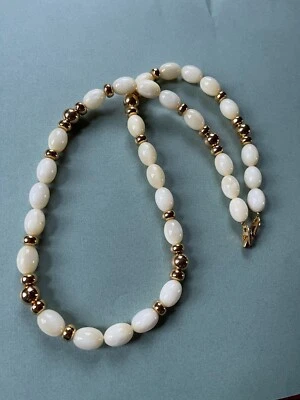 Vintage Napier Signed Pale Yellow or Cream Plastic w Goldtone Spacer Beads Neckl - Image 1 of 4
