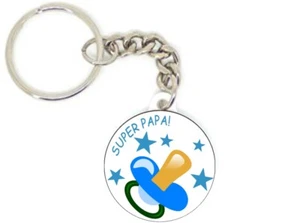 Schlüsselanhänger Abzeichen Super Papa Schnuller Blau Junge Geschenk 37mm Personalisierung - Bild 1 von 1