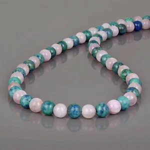 Collana Fatta A Mano Con Perle Di Malachite Naturale E Kunzite Da 6Mm - Foto 1 di 5