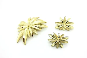 VTG Sarah Coventry Abstract Spiky Flower Brooch +Clip On Earrings Sets Signed - Picture 1 of 6