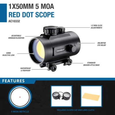 Mira telescópica Barska 1x50 mm punto rojo táctica y riel tejedor negro mate antirreflectante Foto 1 de 2
