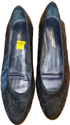 Tacones bajos de cuero tejido negro vintage Cabin Creek para mujer 8,5 años 90 Slip Y2K Club Foto 1 de 4