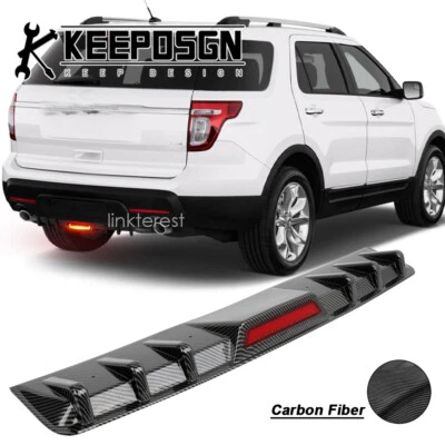 For Ford Explorer CARBON FIBER Rear Bumper Diffuser Splitter w/ LED Brake Light - Image 1 of 4