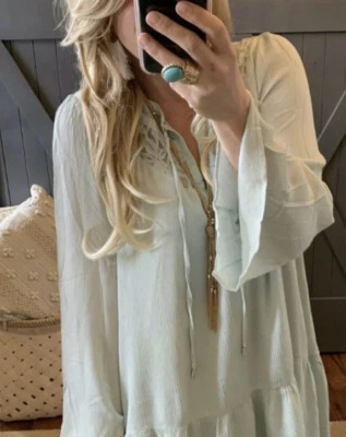 Small Bohemian Ethereal Lace Mint Green Tunic  Dress  - NEW WITH TAGS - Image 1 of 4