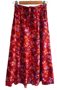 PRINCESS HIGHWAY Sz 8 Red Floral Belted Tie Pocket Button Spring Midi Skirt - Foto 1 di 3