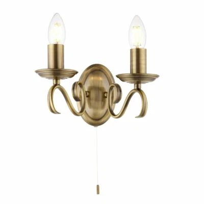 Endon Bernice 2 x 60W E14 Dimmable 2LT Wall Light Antique Brass Finish 2030-2AN - Image 1 of 4