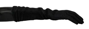 Dolce&Gabbana Women Black Gloves Suede Leather Thermal Elbow Length Mittens Sz S - Picture 1 of 4