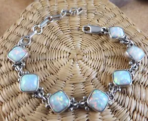 Vintage Indianer Robert Becenti Opal Sterlingsilber Tennis Armband #243 - Bild 1 von 12