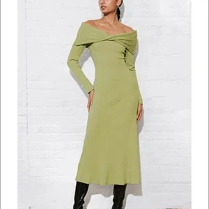 NEW Mara Hoffman Linen Emery Dress S Light Green Ribbed Knit Off the Shoulder - Picture 1 of 8
