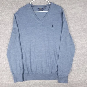 Polo Ralph Lauren maglione uomo XL blu scollo a V lavabile lana merino pullover - Foto 1 di 9