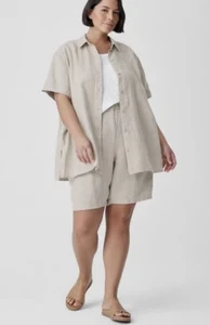Eileen Fisher Bio Leinen Kragen Kurzarm Hemd in Ungefärbt Natur Größe 1X - Bild 1 von 15