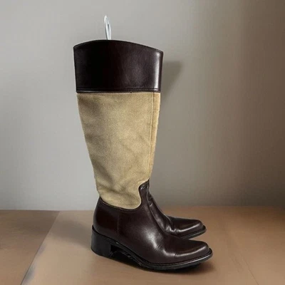 Botas de montar Coach Olivia gamuza tostada cuero marrón 6 B tacón apilado Foto 1 de 4