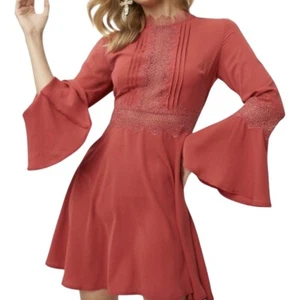 BNWT LITTLE MISTRESS dark pink Luisa Marsala lace trim skater dress size 8 - Picture 1 of 9