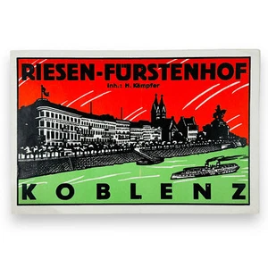 Hotel Riesen-Furstenhof Koblenz Germany Dampfschiff Vintage rar Gepäckaufkleber - Bild 1 von 2