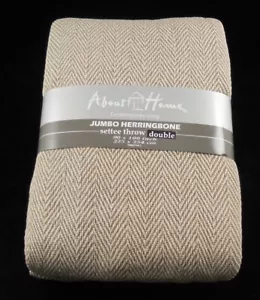 Herringbone Sofa Throw Blanket Bedspread 100% Cotton Natural & Beige 90" x 100" - Picture 1 of 1