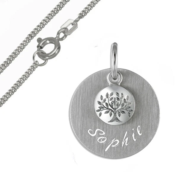 MARKENLOS Taufkette,Kinderkette,Gravur Platte mit Lebensbaum ,Silber925,Kette &Gravur