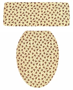 Buttercream Yellow Beige Brick Red Rose Buds Toilet Seat Lid & Tank Lid Covers - Picture 1 of 3