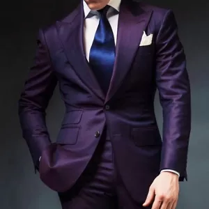 Tuta uomo raso viola pizzo risvolto formale business casual matrimonio smoking cappotto pantaloni - Foto 1 di 9