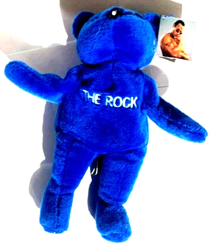 WWF Attitude Bears The Rock w/ Tag Blue Plus Beanie Bear Cover