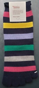 Tabio Japan Womens Socks Striped Lambswool Toe Navy Multicol. UK 4-6 EU 37-39.5 - Picture 1 of 4