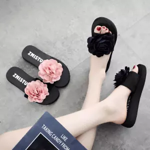 Slippers Women's Summer Big Flower Sandals Flip-flops Women's Beach Tows 3cm - Picture 1 of 17