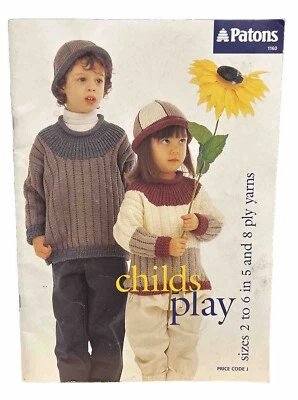Patons Knitting PATTERN BOOK #1160 CHILD'S PLAY Hats-Beanies-Tops-Cardi - Image 1 of 4