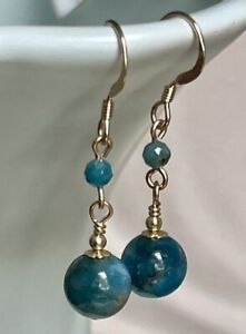 Apatite Blue Gemstone 14ct Filled Gold Earrings Amazing Colour Handmade