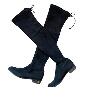 Botas Stuart Weitzman Lowland para mujer 7,5 M negras gamuza sobre la rodilla cuero - Imagen 1 de 8