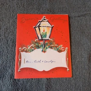Vintage Christmas Card Unmarked 253 USE Embossed Candle Street Lantern - Picture 1 of 5