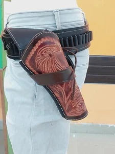 Western Gun Holster Leather Cowboy Holster for Revolvers Pistols Cross Draw - Picture 1 of 7