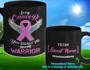 Taza de café personalizada contra el cáncer de mama guerrero de la conciencia cinta rosa taza personalizada - Imagen 1 de 4