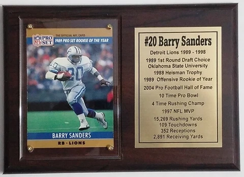 Detroit Lions Barry Sanders Pro Set Football Card Plaque Cover