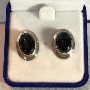 Pendientes gruesos de ónix negro vintage de plata de ley 925 - Imagen 1 de 7