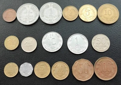 CHILE 1-2-5-10-20 CENTESIMOS & 1-5-10-50-100 PESOS 1942-1998 LOT 17 COINS - Image 1 of 2
