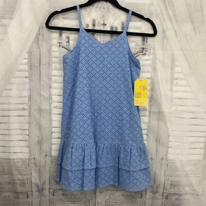 GB Girls M Medium Blue Sleeveless V Neck Dress Ruffle Hemline Casual Summer B54 - Picture 1 of 6
