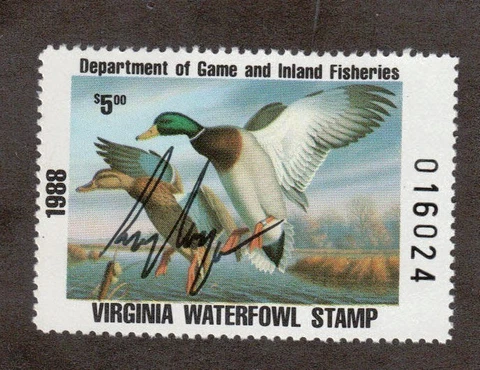 VA1 - Virginia First Of State Duck Stamp.Artist Signed. MNH. OG.   #02 VA1AS Cover