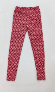 LuLaRoe Girls Leggings One Size Red Pink Heart Geometric Print Stretch - Picture 1 of 16